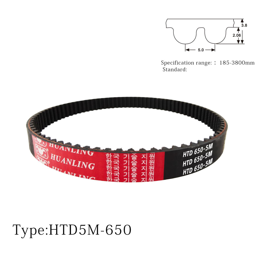 HUANLING 650-5M-15 HTD Timing Belt, 650mm Length x 15mm Width x 3.8mm Height, 5mm Pitch, 130 Teeth, Closed Loop Pulley Timing Belt