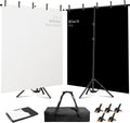 6.5x5ft 2in1 Black&White Photo Backdrop Stand Kit with T-Shape Stand | Reversible 2-in-1 backdrop, black and white