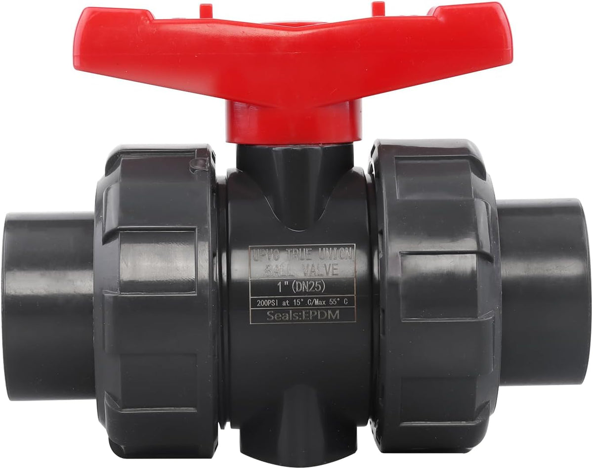 DERNORD 2 Pack PVC True Union Ball Valve NPT Threaded with Full Port, EPDM O-Rings, and Reversible PTFE Seats, Rated at 200 PSI (1 Inch NPT Threaded)