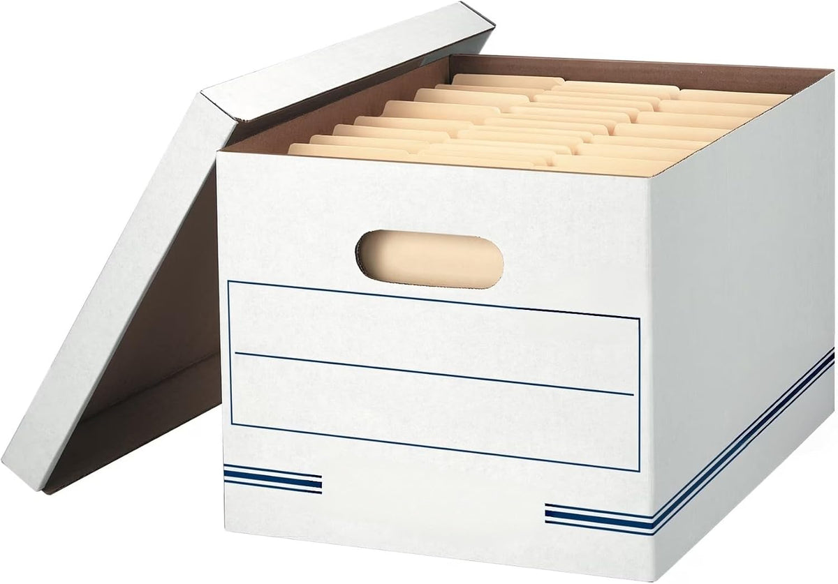 File Storage Boxes 10 Pack, Lift-Off Lid, 12x10x15 in, 350 lbs Stacking