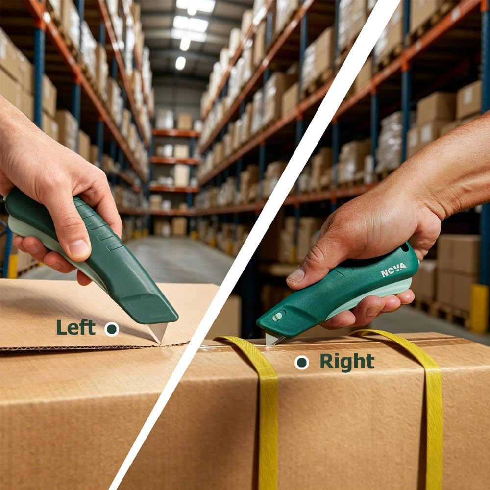 Self retracting Squeeze Trigger Knife, Heavy Duty Box cutter, Utility Knife, Ambidextrous Design, Replaceable and