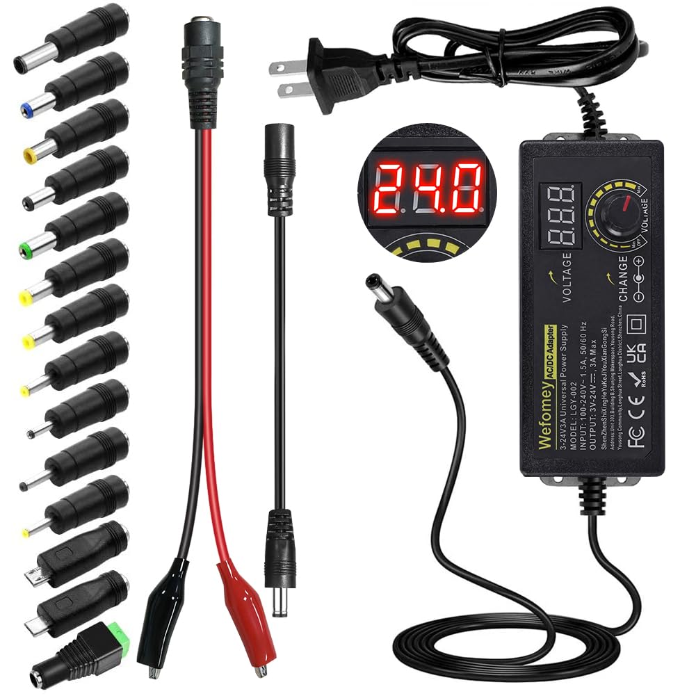 Wefomey 3V-24V 3A Universal Power Supply 72W Adjustable 2-Pin AC/DC Adapter