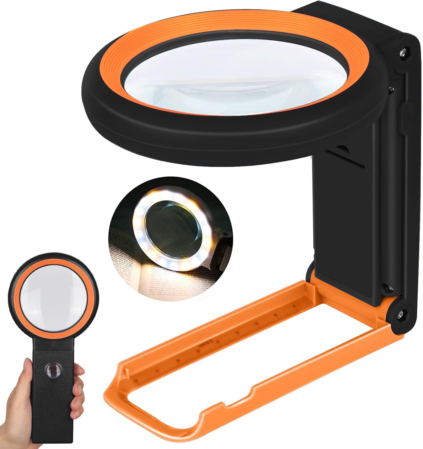 Magnifying Glass with Light and Stand, Foldable Handheld Magnifying Lenses 18 LED Illuminated Lighted Magnifier for