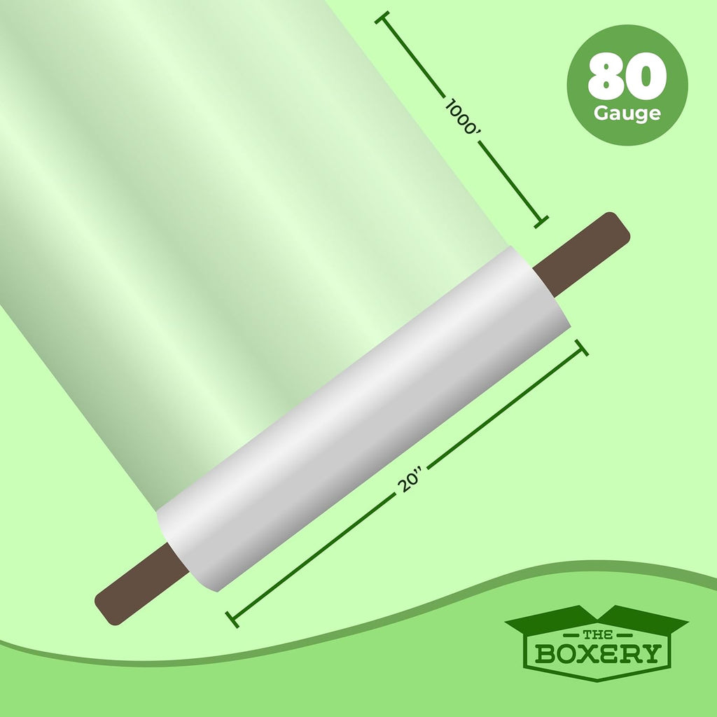 20" x 1000' -4 Rolls (4000ft Total) Cast Stretch Wrap with Handles – 80 Gauge Clear Film – Extended Core Hand Wrap