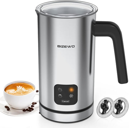 Milk Frother Electric, 4 IN 1 Warm and Cold Milk Steamer for Coffee Latte | Automatic Cold and Hot Foam, Stainless