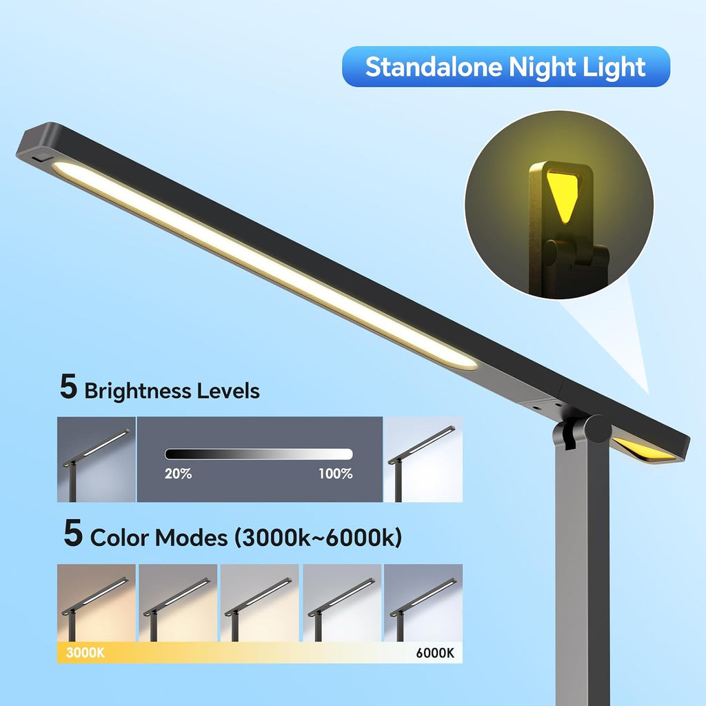 LED Desk Lamp with Power Strip: Table Lamp with Charging Station - 2 Outlets 1 USB-A Ports 1 Type-C Ports, Surge