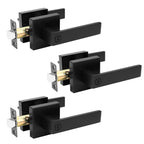 3 Pack Square Black Door Handles - Reversible Privacy Lever Keyless Interior Bed & Bath Handles