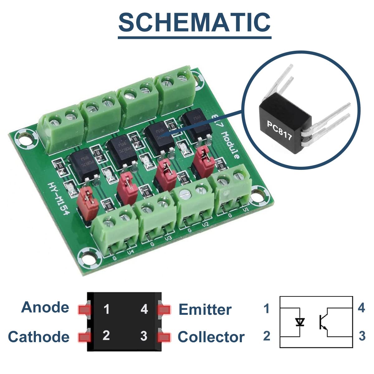 2 Pcs PC817 4 Channel Optocoupler Isolation Module 3.6-30V Voltage Converter Driver Photoelectric Isolated Board for Control Relay with 24AWG Wire