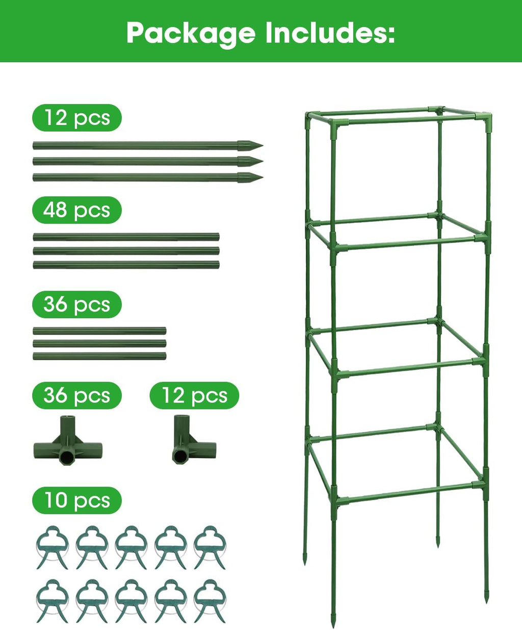 3 Pack Tomato Cages for Garden - Heavy Duty Square Tomato Plant Support Stakes, Height-Adjustable Tomato Trellis