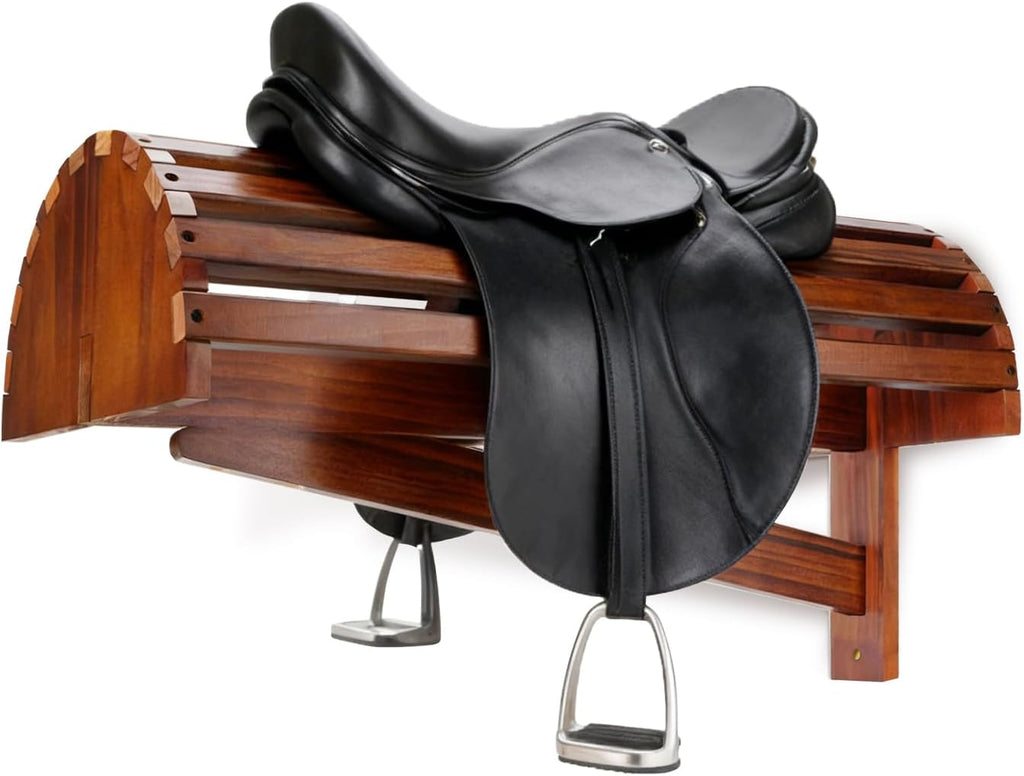 Wall-Mounted Wood Saddle Rack – Space-Saving Design with Reinforced Crossbars, Non-Abrasive Surface, Heavy-Duty