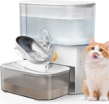 Wireless Cat Water Fountain No Filters, Wastewater Separation, FEELNEEDY Stainless Steel Bowl, 3.5L Pet Water