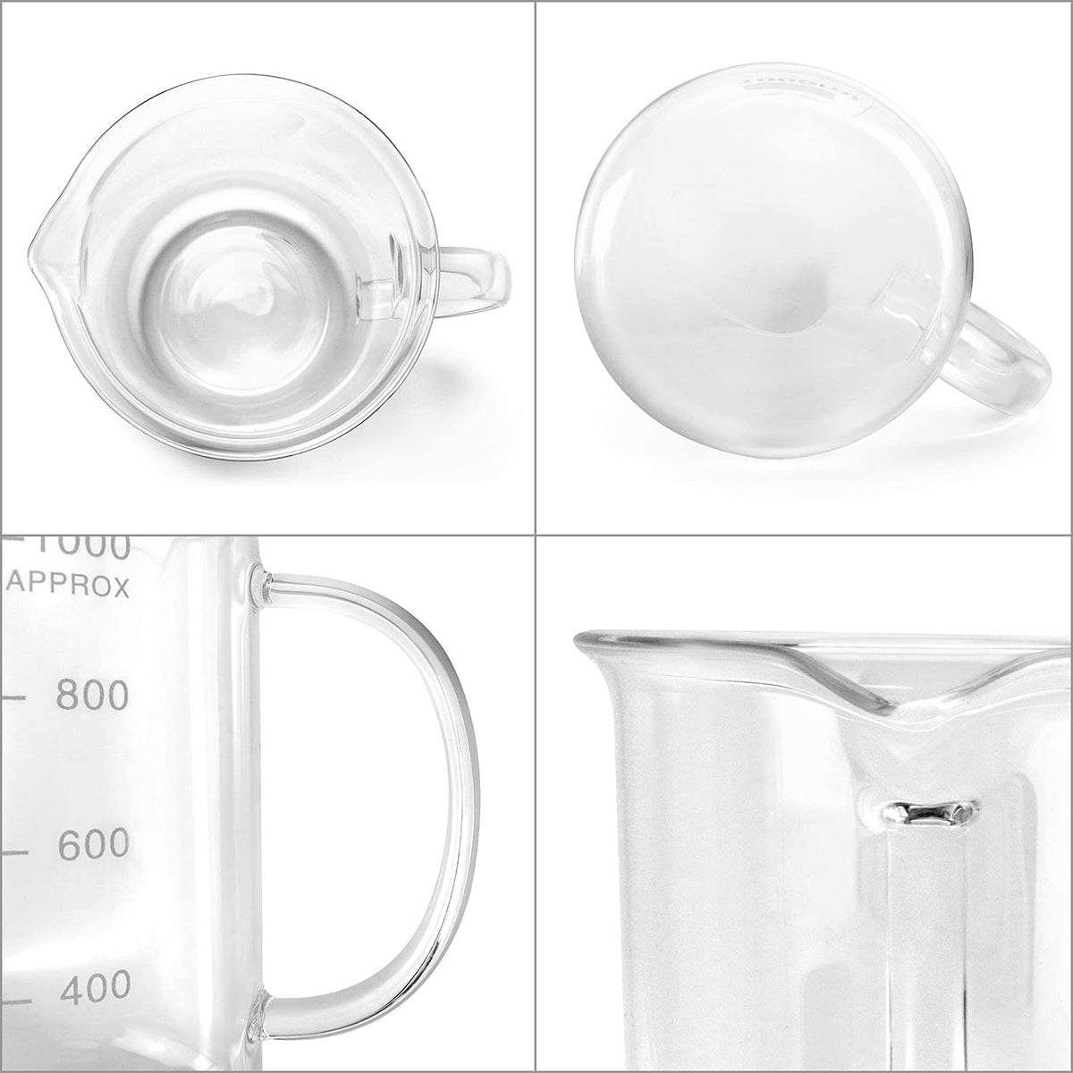 Beaker with Handle, 1000ml/33.81oz Measuring Cup, Borosilicate Glass,Beaker Mug with Pouring Spout