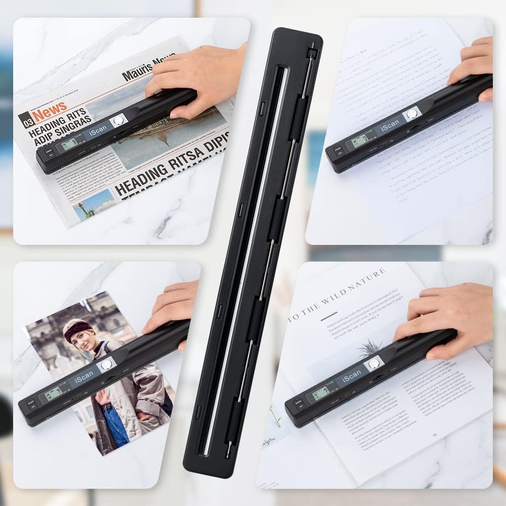 Portable Scanner, Photo Scanner for A4 Documents, Handheld Scanner for Business, Photo, Picture, Receipts, Books