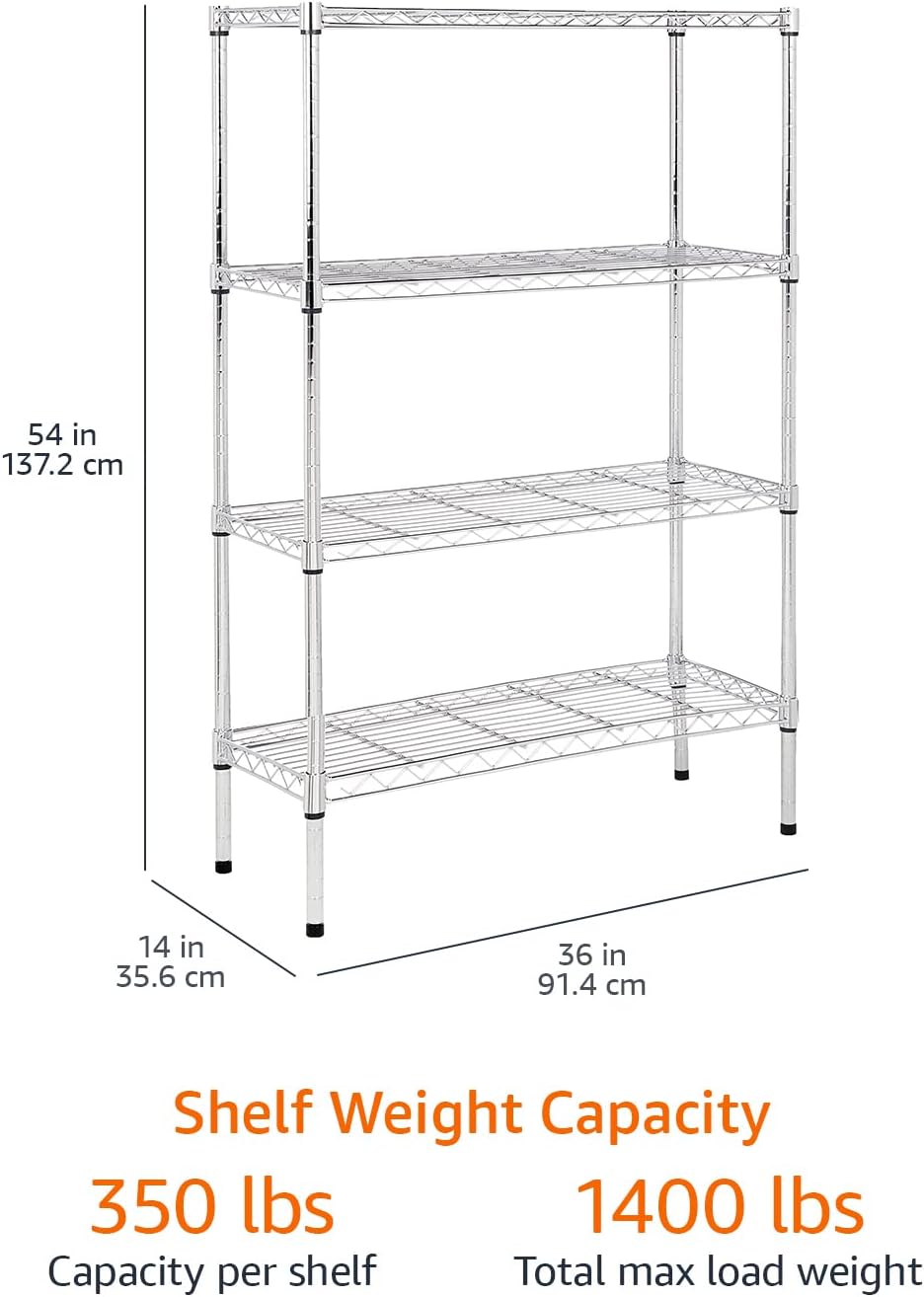 4-Shelf Adjustable Heavy Duty Steel Wire Rack Storage Shelving Unit for Kitchen, Garage, Easy Assembly, 350 lbs Per