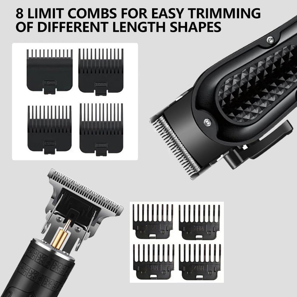 LCD Cordless Hair Clippers for Men, Beard Trimmer & Hair Cutting Kit | 8 Guide Combs, Adjustable Blade, Self Haircut