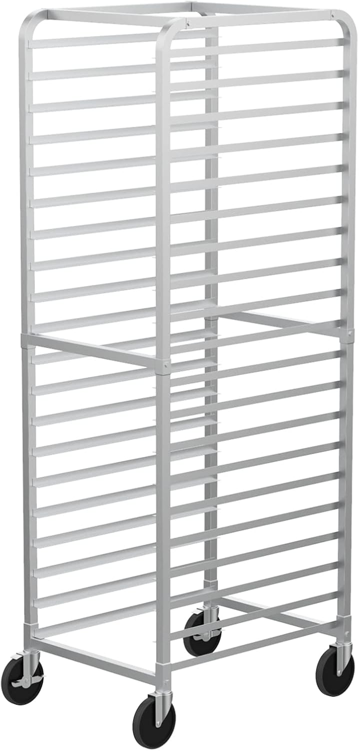 Upgraded 20-Tier Full/Half Sheet Pan Rack, Aluminum Bakery Rack, Speed Rack, Bakers Rack with Lockable Wheels for