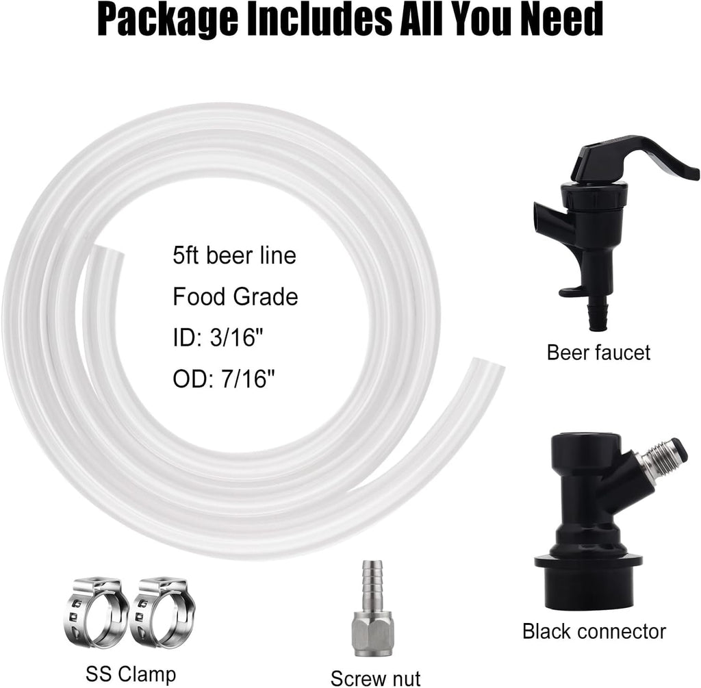 5ft Ball Lock Beer Line, Assembly Corny Keg Party Tap Beer Line | Ball Lock Liquid Quick Disconnect & Faucet Tap Kit