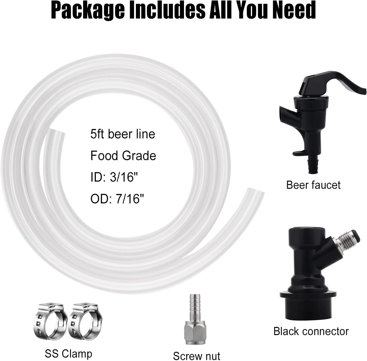 5ft Ball Lock Beer Line, Assembly Corny Keg Party Tap Beer Line | Ball Lock Liquid Quick Disconnect & Faucet Tap Kit