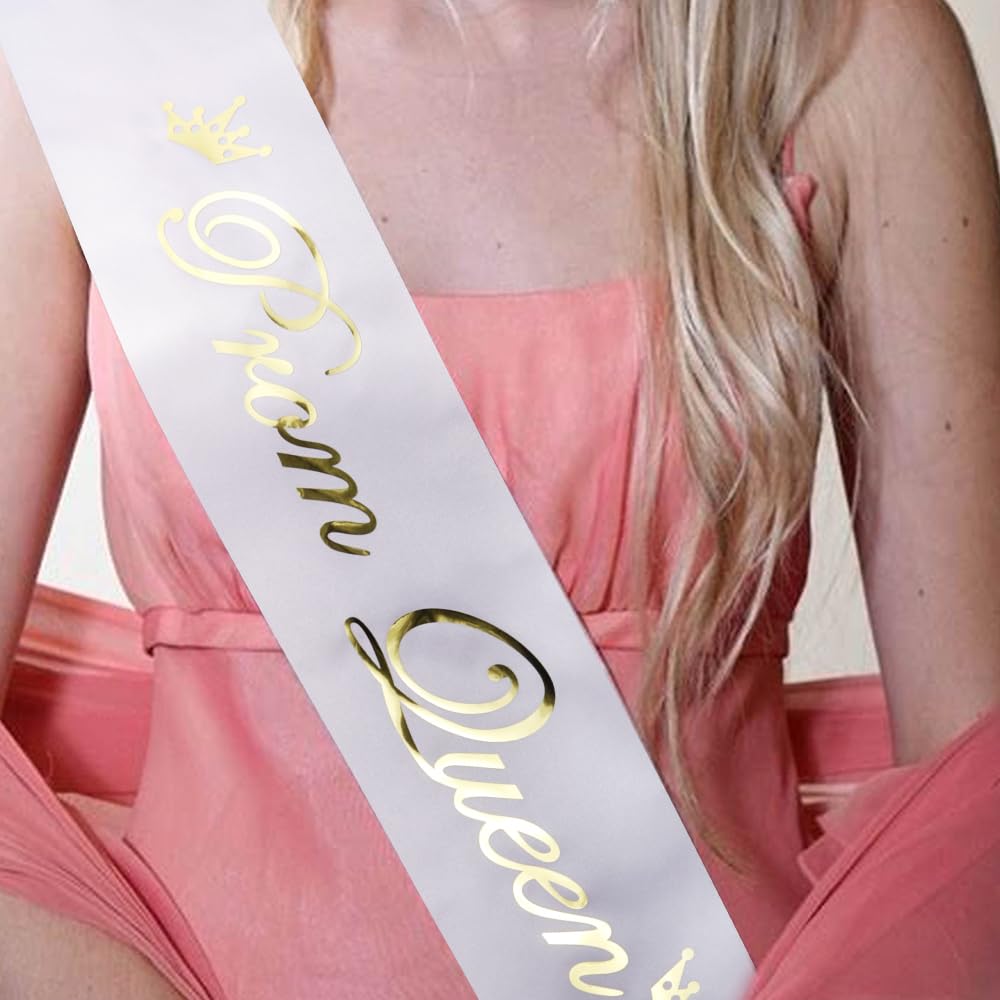 Prom Queen Sash and Tiara Set, Silver Tiaras and Crowns for Women, Prom Queen for Halloween Costume Cosplay Prom