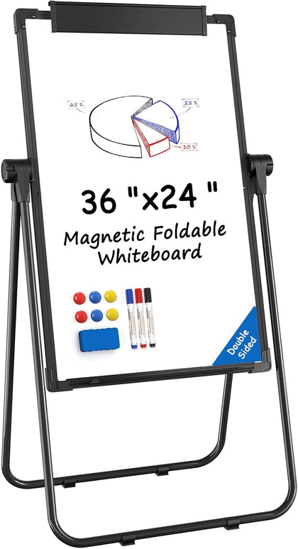 Easel Whiteboard with Stand, 36" x 24" Double-Sided Dry Erase Board | Large Whiteboard Flip Chart, Height