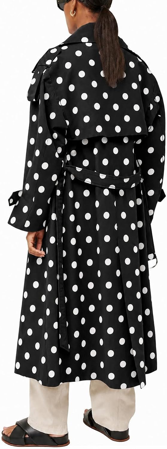 Womens Oversized Long Trench Coat Double Breasted Lapel Windproof