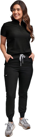 Scrubs for Women Scrub Set - Slim Fit Jogger Pant and Mandarin Collar Tuck-In Top, Easy Care Uniform