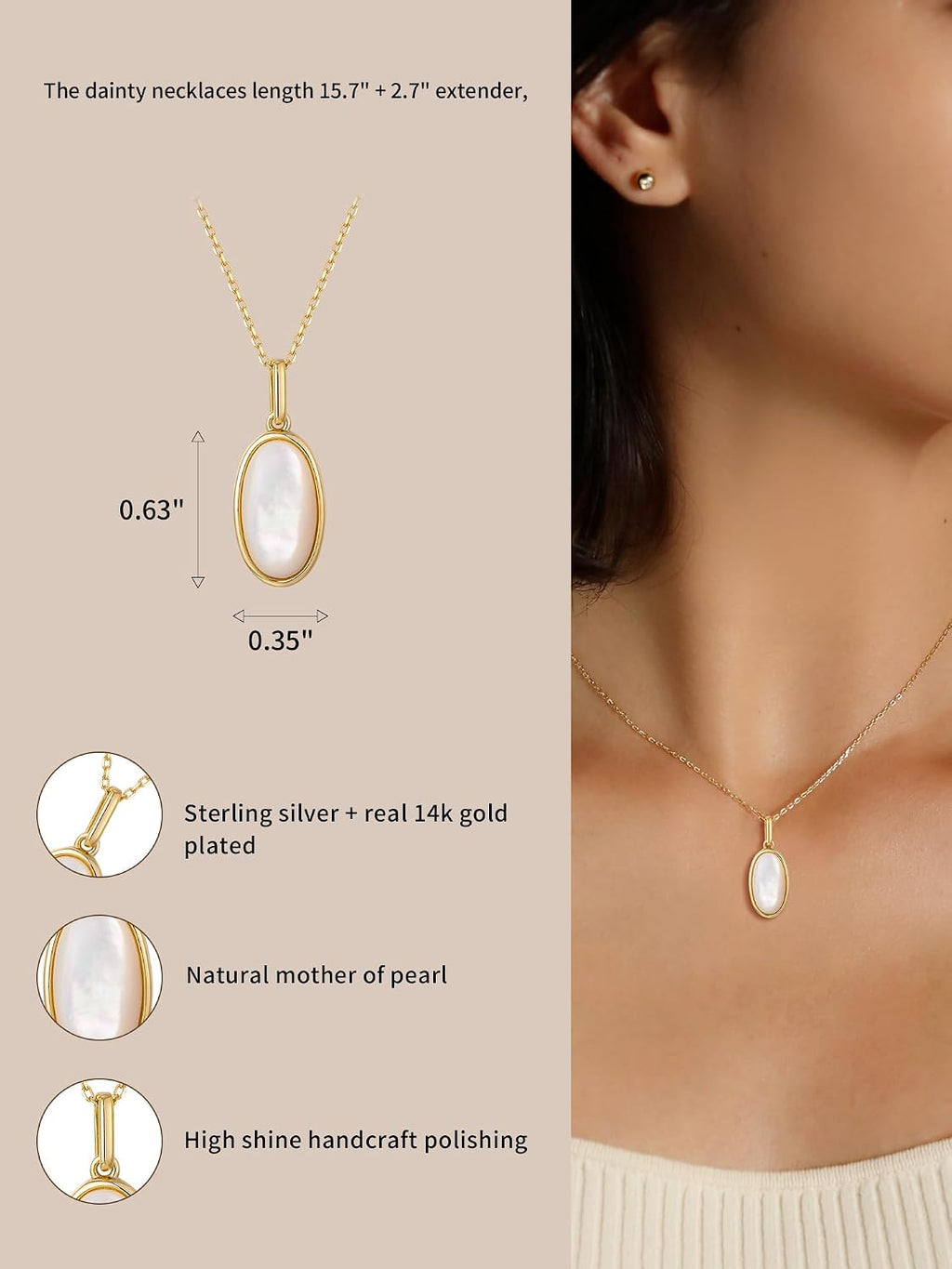 Shell Necklace for Women Sterling Silver Shell Pendant Minimalism Round I Heart I Square I Oval Mother of Pearl