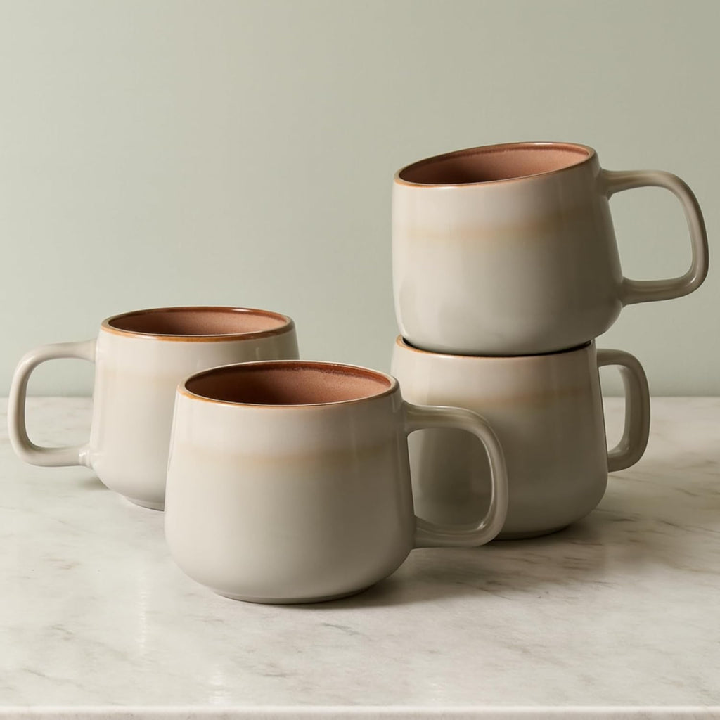 Stoneware Ceramic Coffee Mugs Set of 4 | 12 oz | Sage Ash