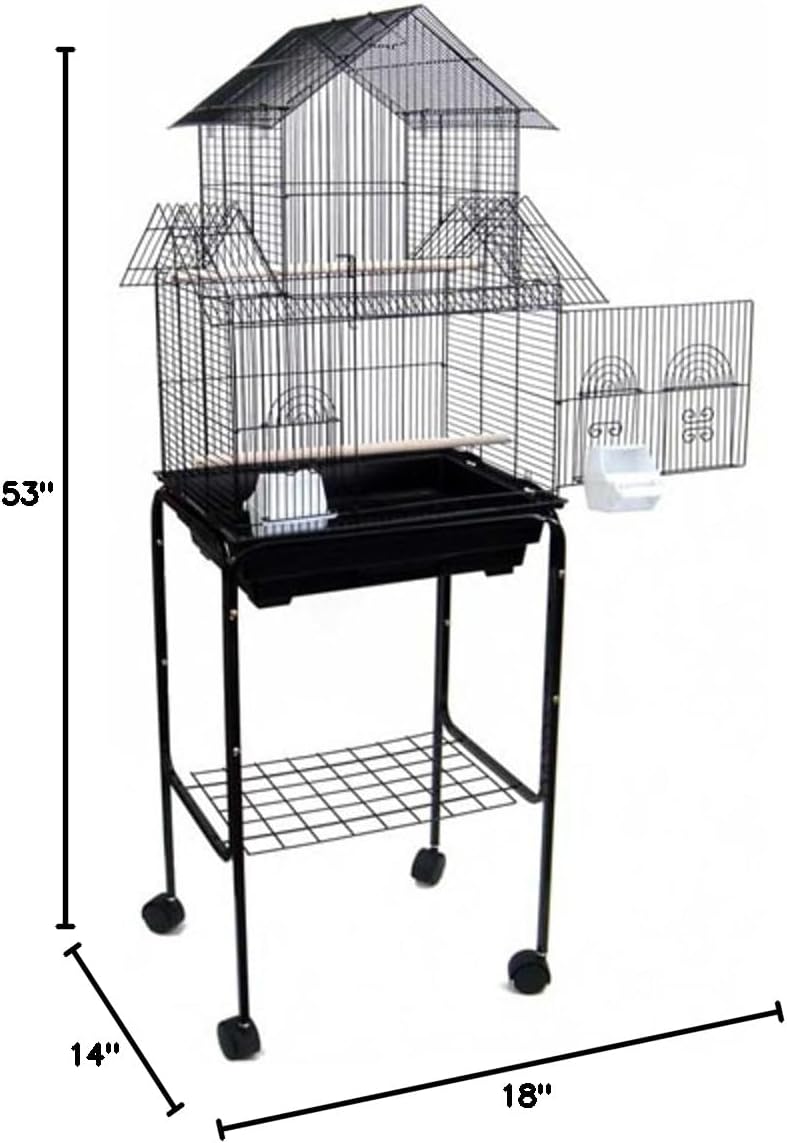 5844 3/8" Bar Spacing Pagoda Bird Cage with Stand, 18" x 14"/Small, Black