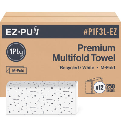 EZ-Pull Premium 1ply MULTIFOLD Paper Towels, FSC certified Recycled/White, 250 Sheets x 12 pk, P1F3L-EZ