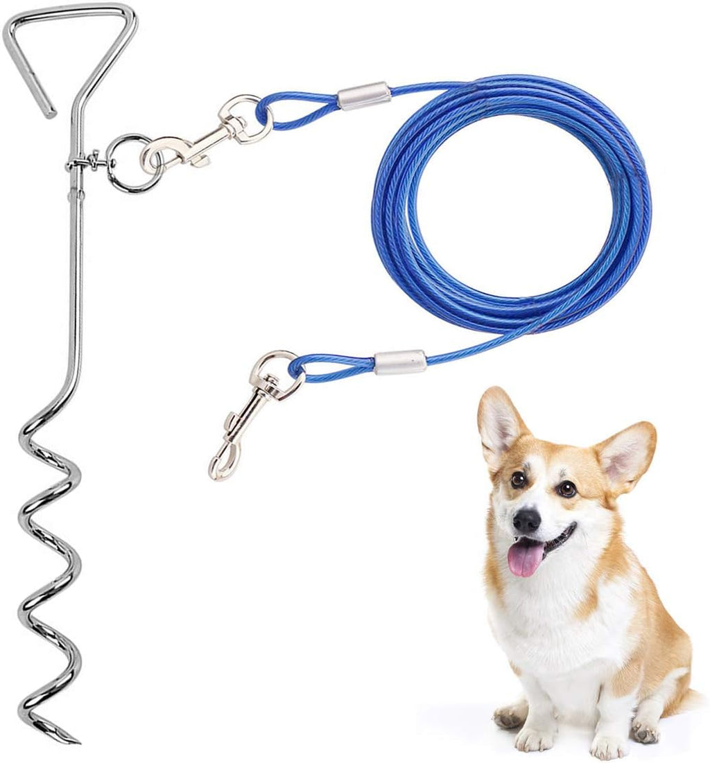 Dog Stake Tie Out Cable - 16/30" Anti Rust Reflective Stake for Medium Large Dogs Up to 125 lbs, Dog Cable Runner and