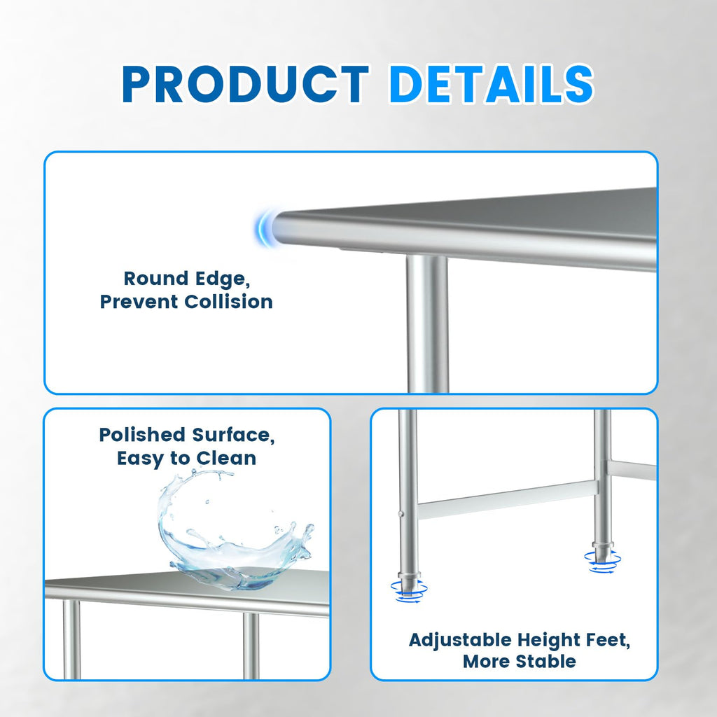 Open Base Stainless Steel Table 30"x48" Commercial Prep Work Table