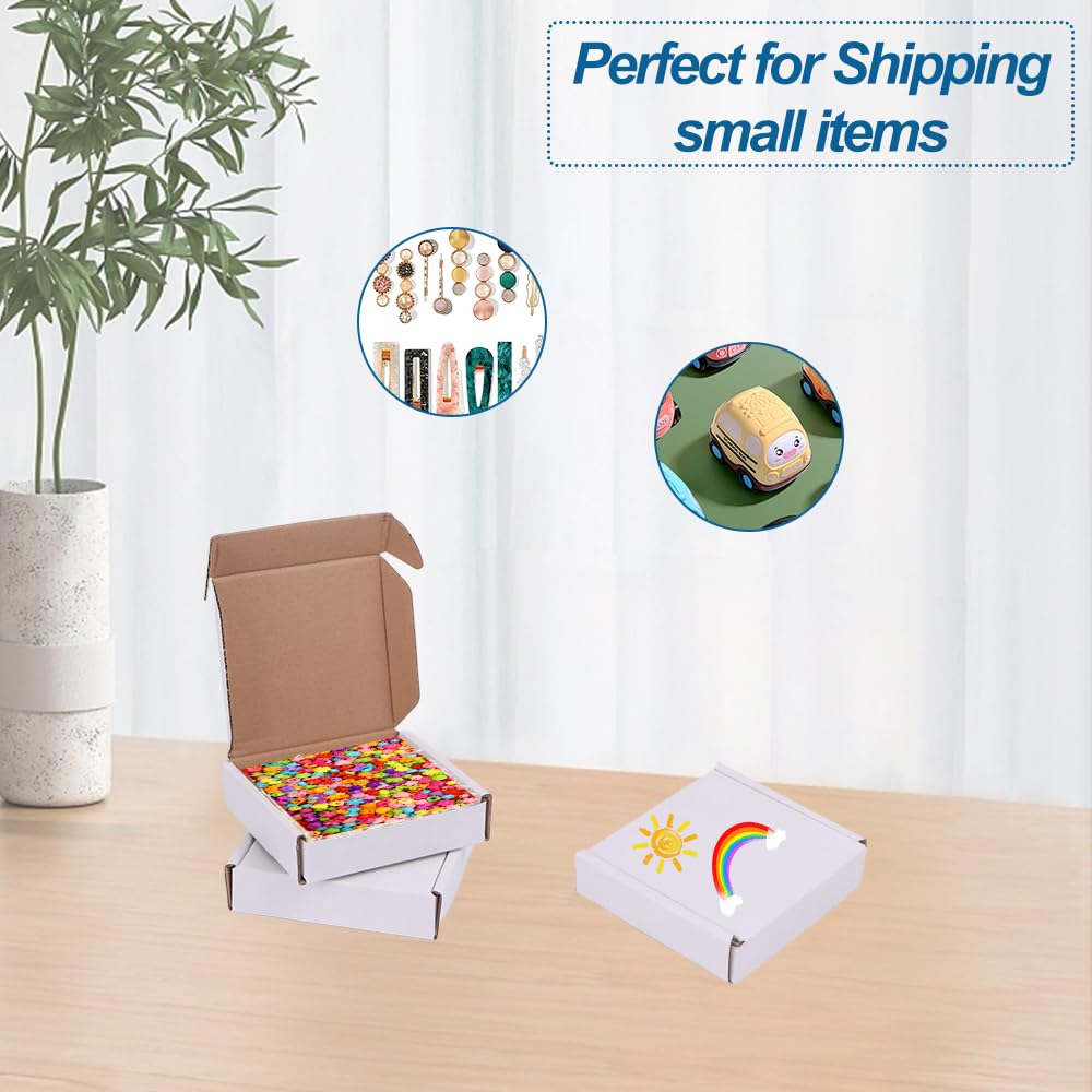 4x4x1'' 50 Pack Corrugated Mailers, Cardboard Boxes Perfect for Shipping Small, White