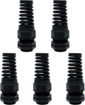 LeMotech 5Pcs NPT 1/2" IP68 Waterproof Cable Gland Flex Spiral Strain Relief Black Nylon Joint with Gaskets for 6-12mm Wire Thread