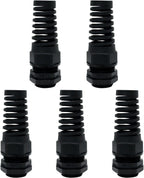 LeMotech 5Pcs NPT 1/2" IP68 Waterproof Cable Gland Flex Spiral Strain Relief Black Nylon Joint with Gaskets for 6-12mm Wire Thread