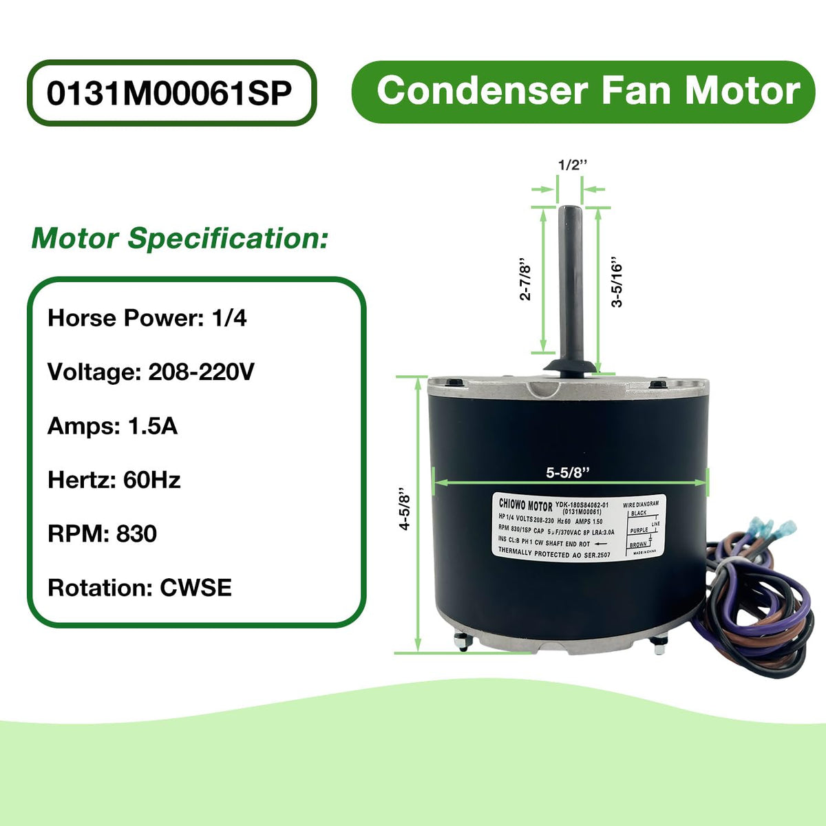 0131M00061SP Condenser Fan Motor 1/4HP 208-230V 1.5A 830 RPM