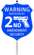 9" x 28" Protected by 2nd Amendment Home Security Sign, Shield Shape | No Trespassing Sign with Stakes, House Yard