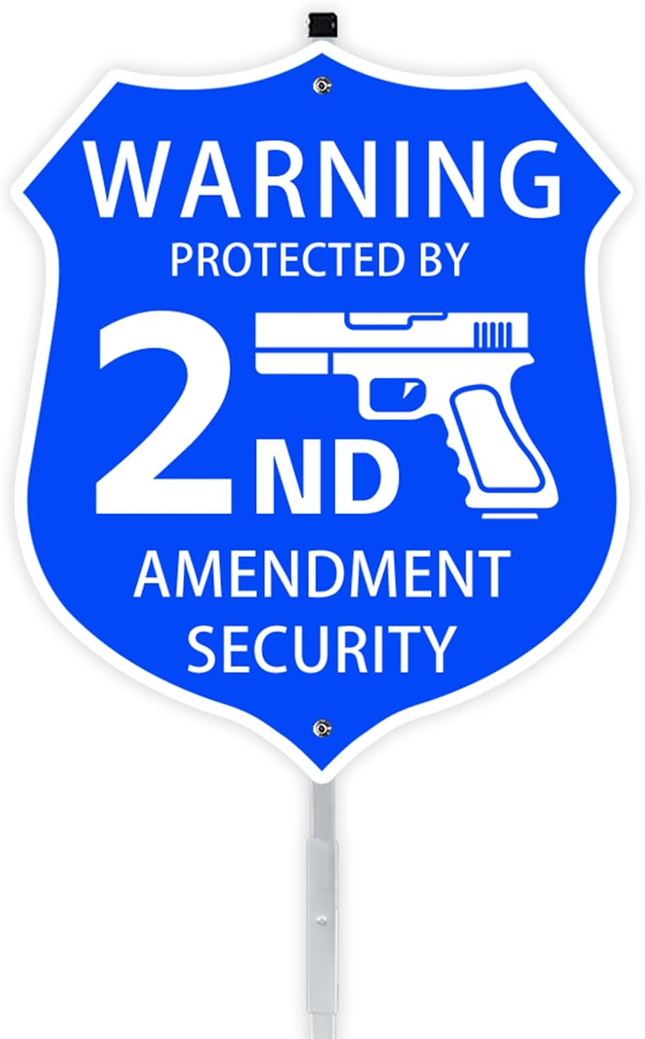 9" x 28" Protected by 2nd Amendment Home Security Sign, Shield Shape | No Trespassing Sign with Stakes, House Yard