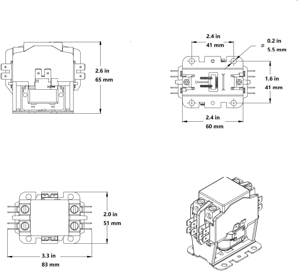 Air Conditioner Contactor 24V Coil 2 Pole 40 Amps Universal and Compatible for Fast Replacement