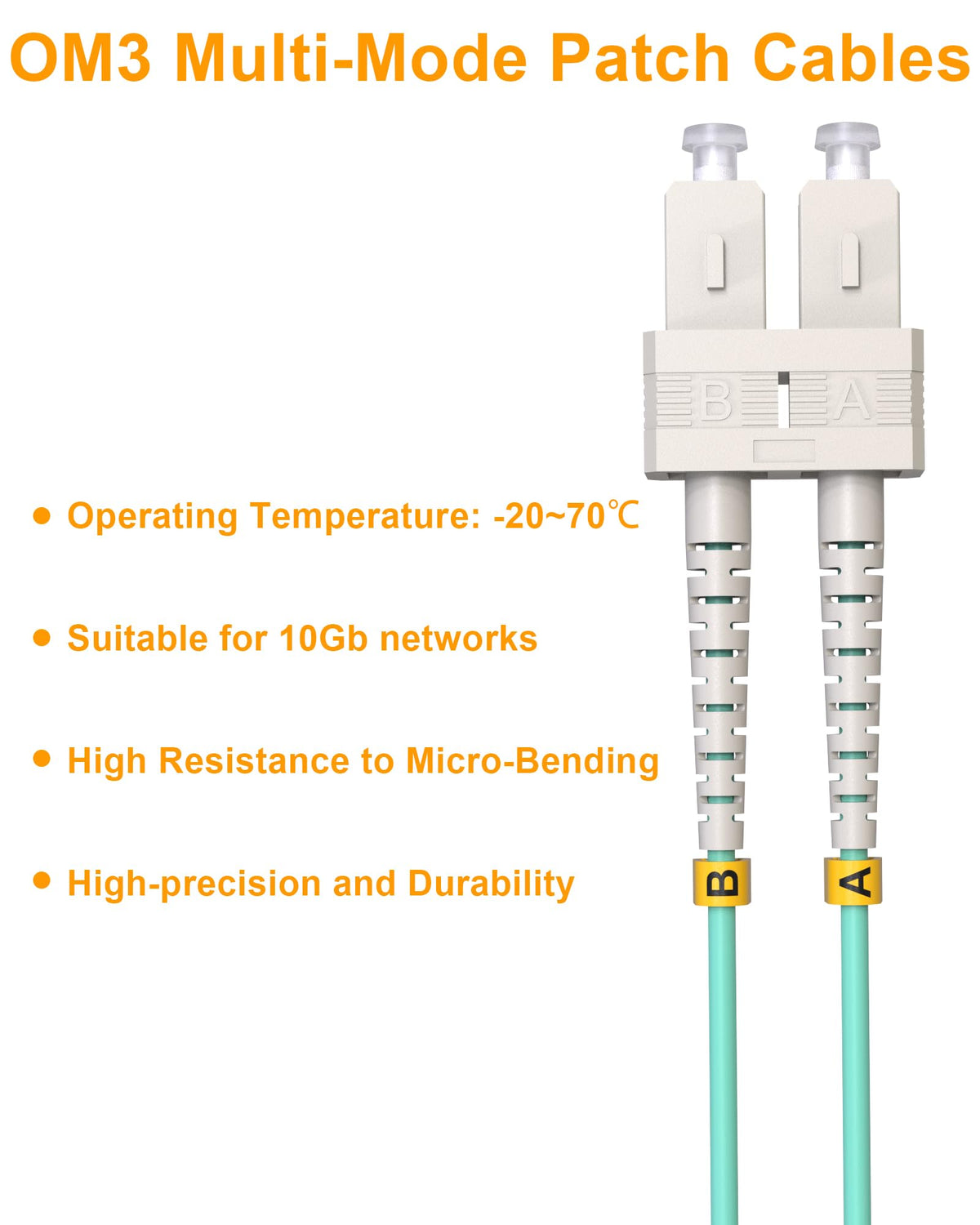 OM3 LC to SC Fiber Patch Cable Multimode, 6 Pack, 2m (6.56ft)