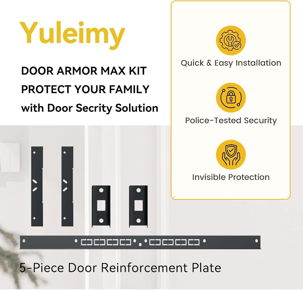 Door Armor MAX Reinforcement Single Door Security Kit, Black | 5-Piece Door Reinforcement Set for Jamb, Frame &