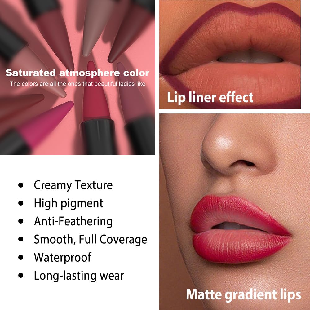 Real Nude Lip Liner Combo Set for Older Women Long Lasting Waterproof, Nude Gradient Matte Lipstick Lips Stick Crayon