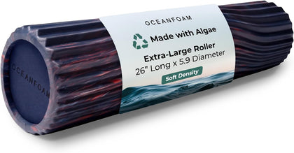 Tsunami Roller (Dark Navy, Red & Natural Marbled) - Extra-Large, 26" x 5.9" - Soft, Textured Foam Roller for Physical