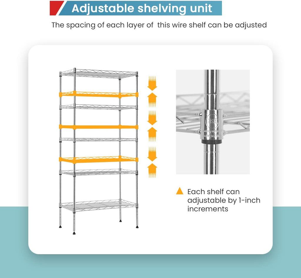 Adjustable NSF-Certified Metal Shelf Wire Shelving Unit Storage for Small Places Restaurant Garage Pantry Kitchen