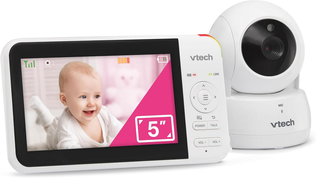 Baby Monitor No WiFi, 5" Screen & Remote Pan-Tilt-Zoom for Newborns – Hack-Proof, 17Hr Battery, 1000ft Range, Auto