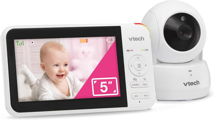 Baby Monitor No WiFi, 5" Screen & Remote Pan-Tilt-Zoom for Newborns – Hack-Proof, 17Hr Battery, 1000ft Range, Auto