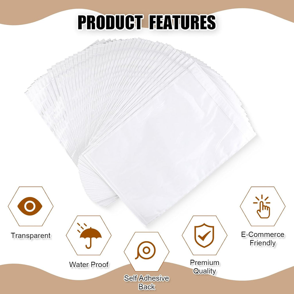 200 Pcs 9.5 x 12 in Clear Packing Slip Pouches Shipping Label Sleeves Adhesive Packing List Pockets Envelopes Mailing