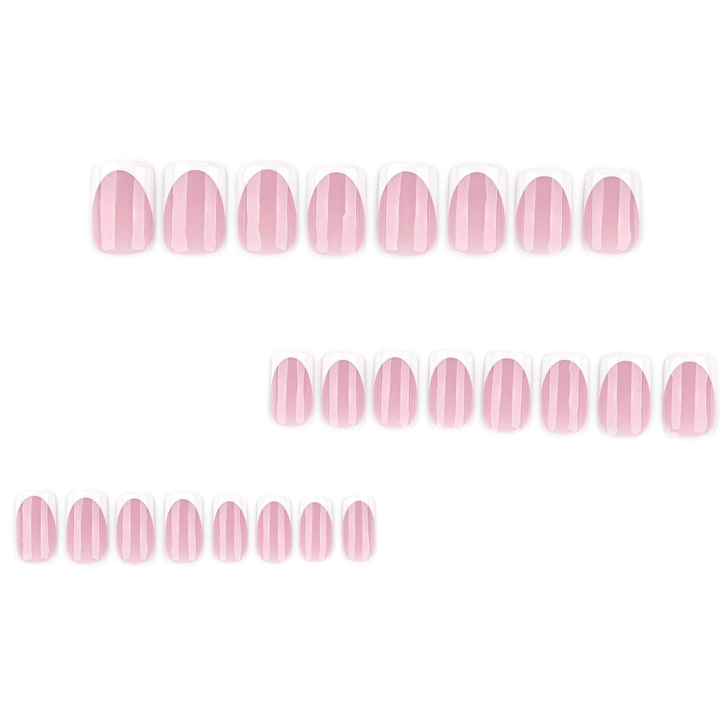 White French Tip Press on Nails Square Short Fake Nails Nature False Nails Press ons Glossy Acrylic Nails Reusable