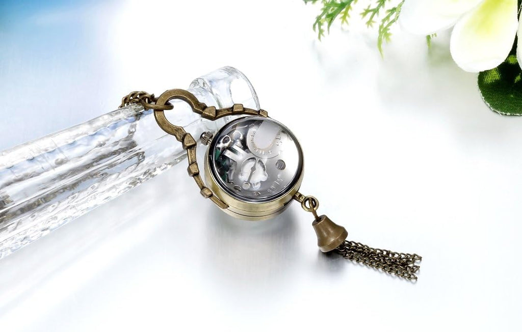Retro Concave and Convex Mirror Fisheye Glass Ball Pocket Watch with Roman Character Pendant Necklace for Mother's Day