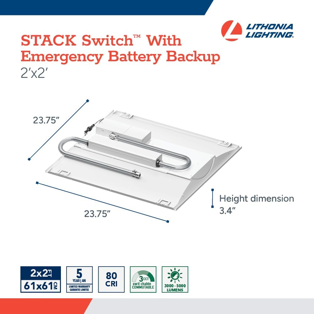 Lithonia Lighting 2x2 LED Troffer Light, Includes Emergency Battery Backup